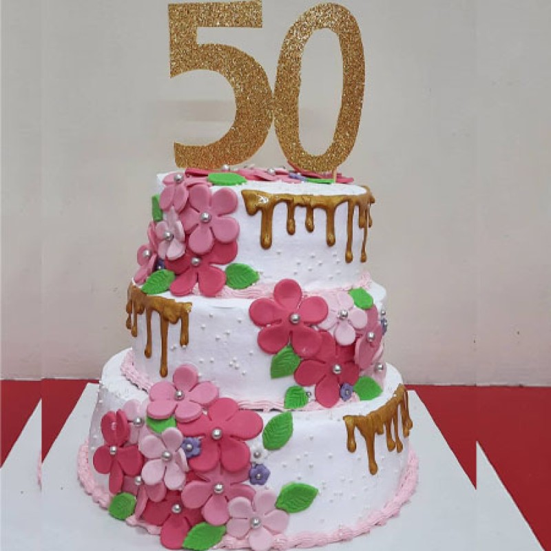 Golden Drip Floral Anniversary Cake | Order Custom Cakes in Bangalore‌ –  Liliyum Patisserie & Cafe