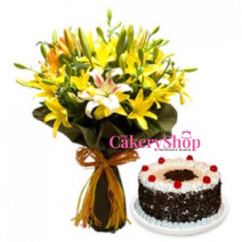 Ambrosial Yellow Asiatic Lily Flowers and Blackforest Cake