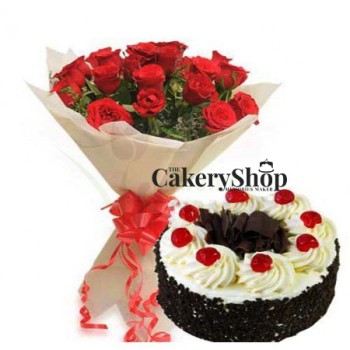 Delicious Cake and Bunch Red Roses