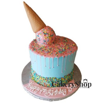 Ice Cream Cone Drizzle Birthday Cake