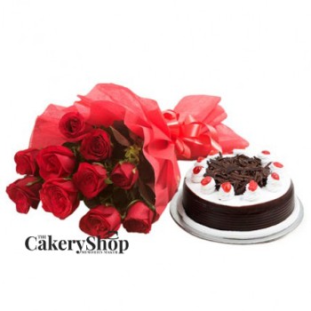 Set of 10 Roses and Cake Combo